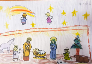 Wyklejanka obrazująca Świętą Rodzinę